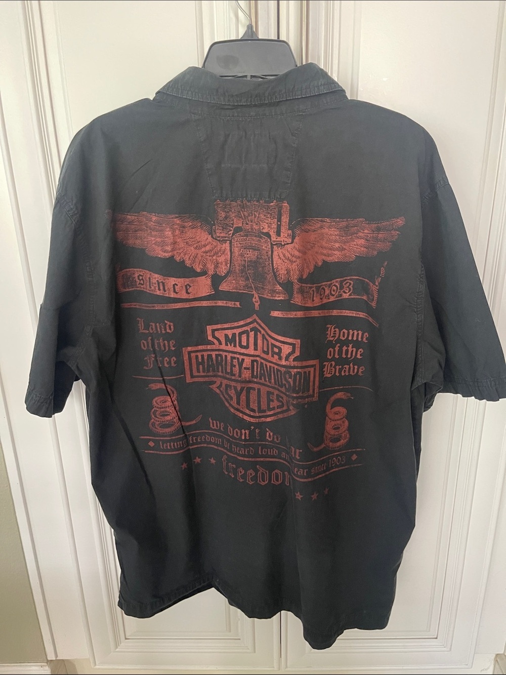 Harley-Davidson Motorcycles Black Freedom Liberty short sleeve work shirt Large - Picture 5 of 16